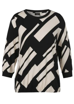 3/4-Arm Print Shirt mit Gummizug-Saum