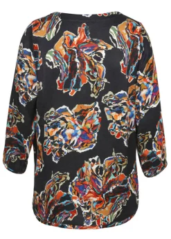 3/4-Arm Print-Bluse Navy Multicolor
