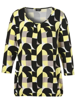 3/4-Arm Print-Shirt mit Gummizugsaum