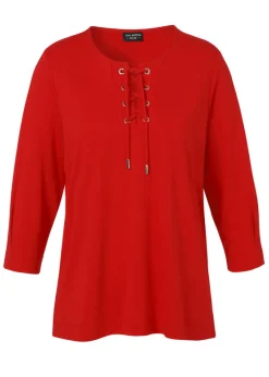 3/4-Arm Sweatshirt mit geschnürtem Ausschnitt