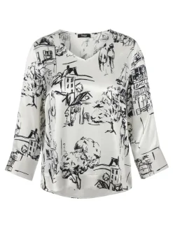 Bicolor 3/4-Arm Schlupfbluse aus matt glänzender Viskose