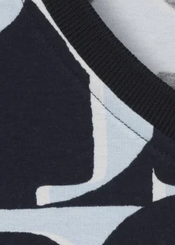 Bicolor Print T-Shirt Eisblau - Marine