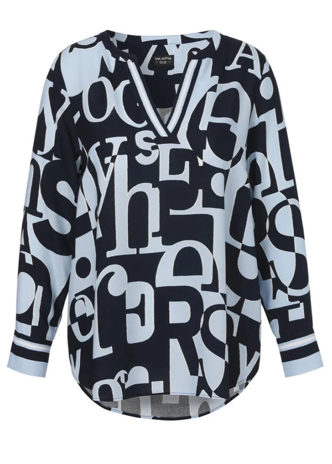 Bicolor Print Viskose Bluse Eisblau - Marine