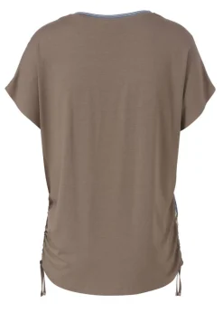 Blusenshirt mit mokkafarbigen Jerseyrücken