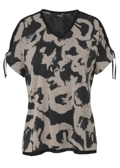 Edles Shirt Bicolor-Print Schwarz - Nougat