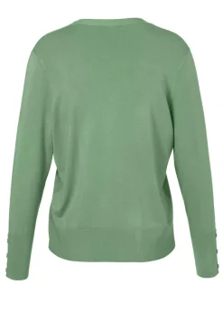 Einfarbige Feinstrickjacke mit breiten Rippbündchen