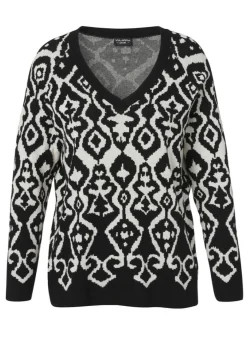 Extrovertierter Strickpullover mit zweifarbigem Muster