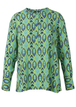 Farbenfrohe Viskose Bluse mit Allover Print und Knöpfung