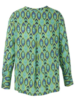 Farbenfrohe Viskose Bluse mit Allover Print und Knöpfung