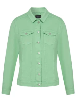 Farbige Jeansjacke mit modischem Crash-Effekt