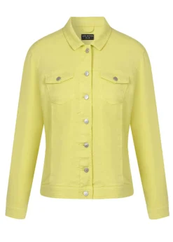 Farbige Jeansjacke mit modischem Crash-Effekt