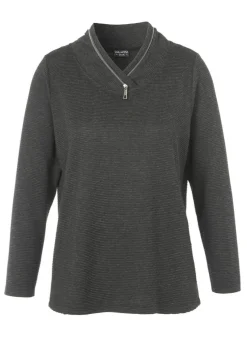 Fein geripptes Sweatshirt mit Zier-Zipper