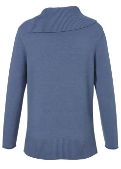 Feinstrick-Pullover Bleu mit großem Kragen