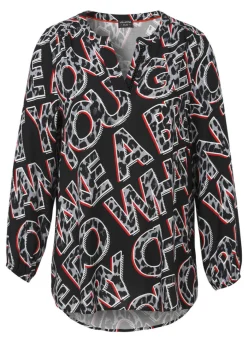 Fließende Viskose-Tunika mit Letter-Print