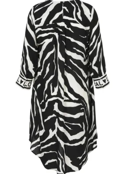 Fließendes 3/4-Arm Viskose-Kleid mit Zebra-Print