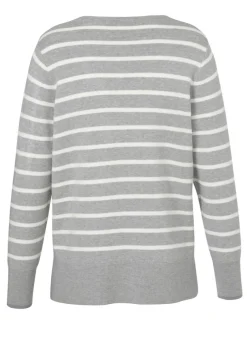 Geringelter Feinstick Pullover mit V-Ausschnitt