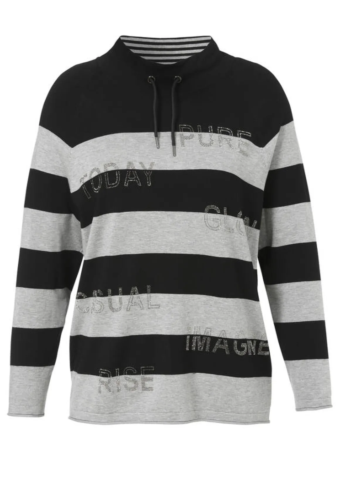 Gestreifter Feinstrick-Pullover Schwarz/ Grau Melange