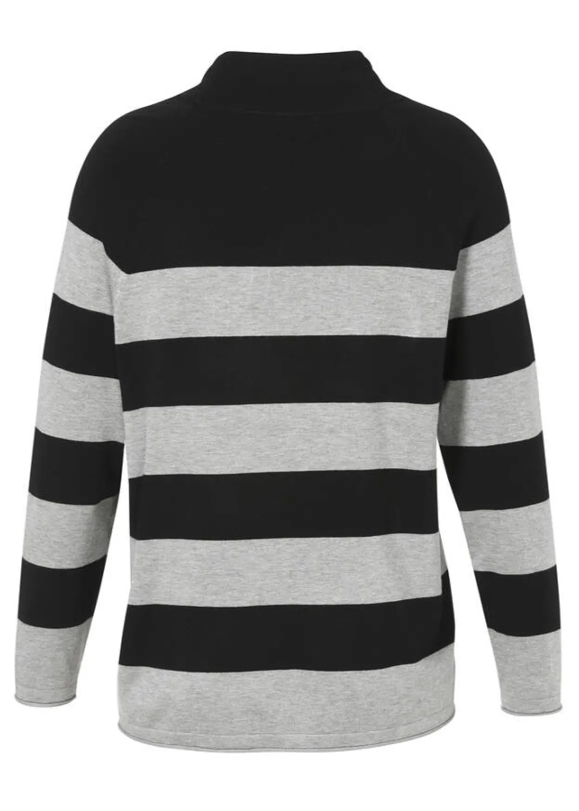 Gestreifter Feinstrick-Pullover Schwarz/ Grau Melange