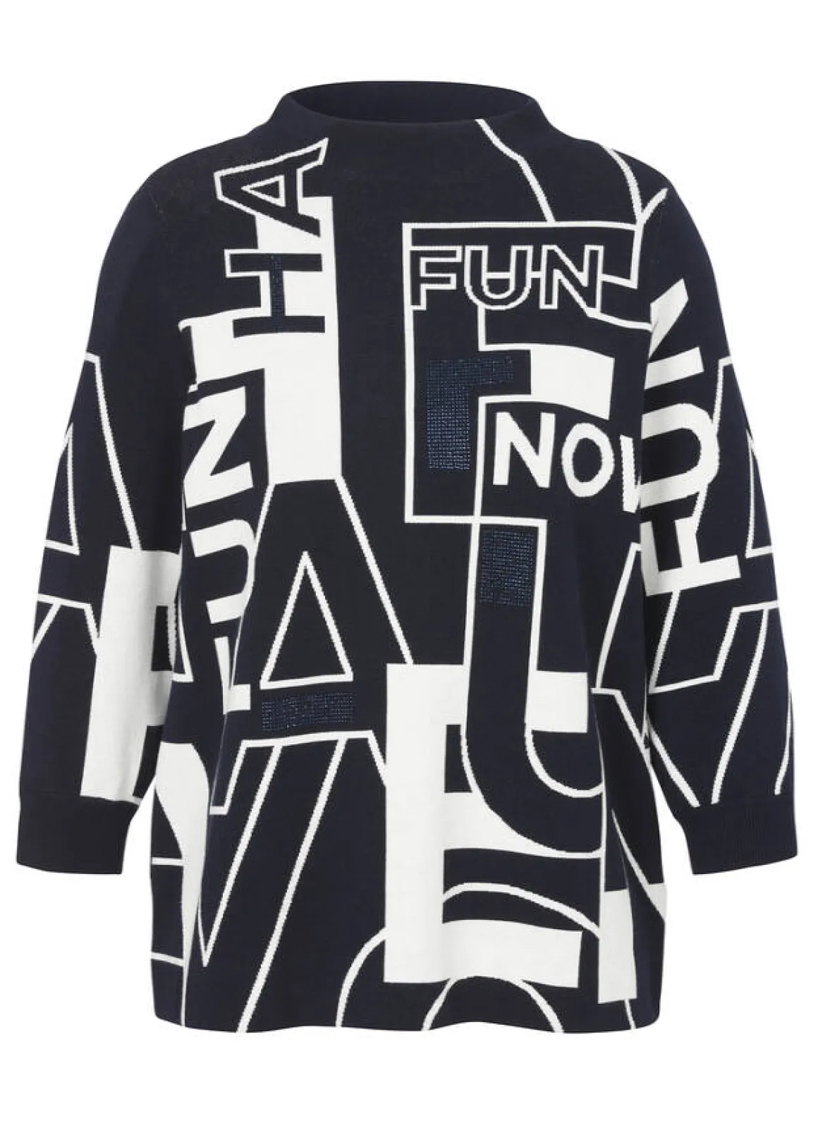 Kelchkragen Feinstrick-Pullover Marine mit Print