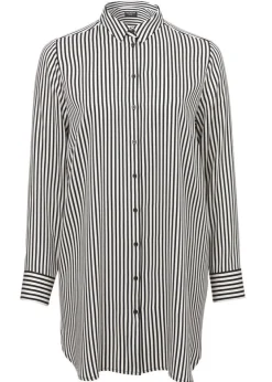 Klassische Langarmbluse mit gestreiftem Allover-Muster