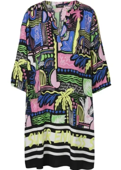 Lange Viskose Tunika mit buntem Sommer-Print