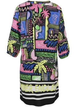 Lange Viskose Tunika mit buntem Sommer-Print