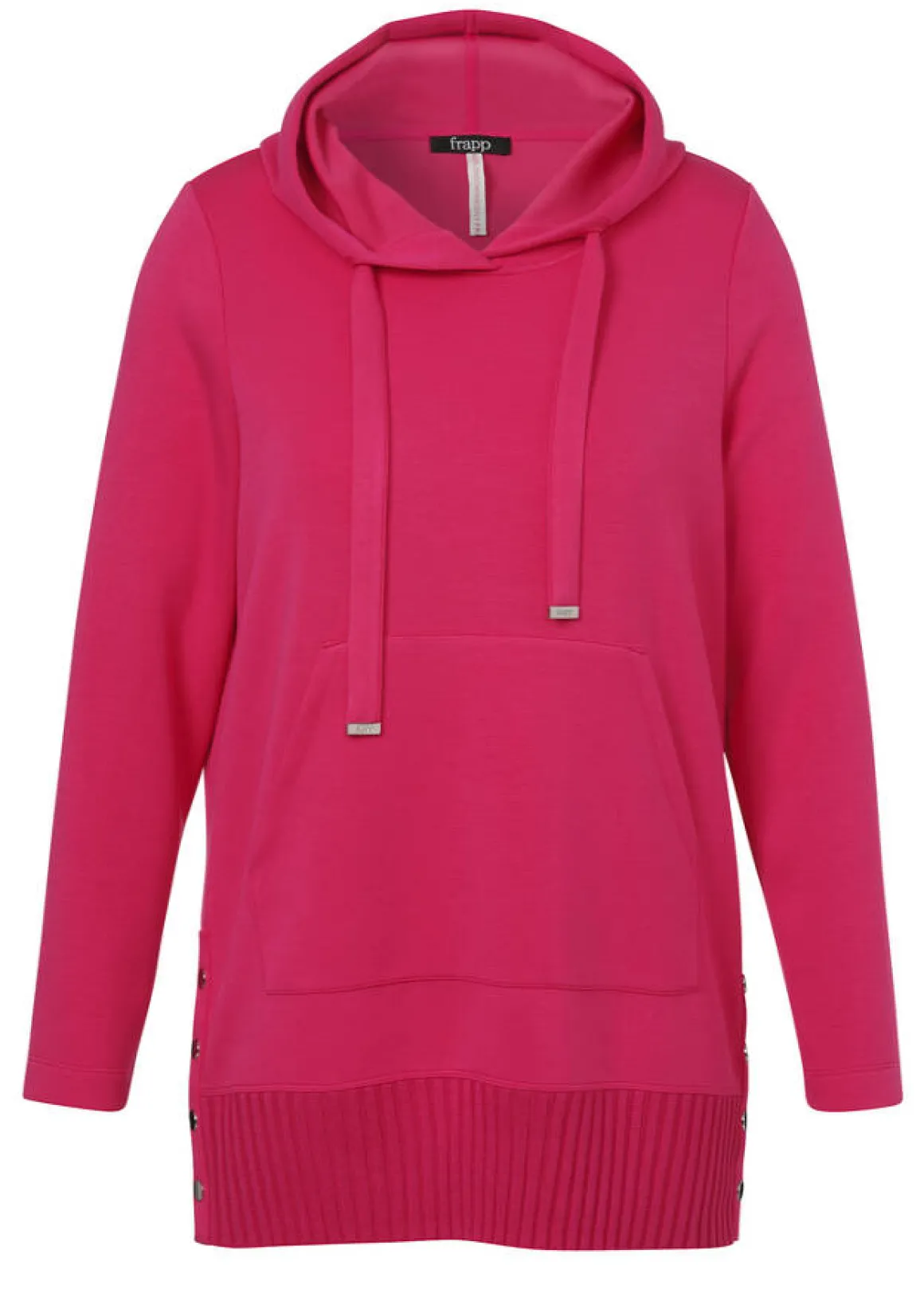 Längeres Hoodie-Sweatshirt mit gestricktem Rippbund