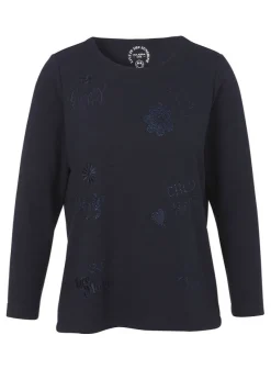 Marine Sweatshirt mit Ton-in-Ton Motiven, geschmückt
