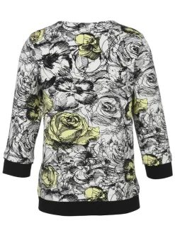 Print-Sweatshirt mit Zier-Zipper am V-Ausschnitt