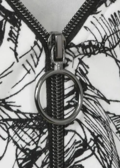 Print-Sweatshirt mit Zier-Zipper am V-Ausschnitt