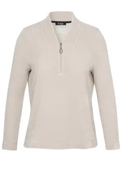 Samtiges Sweatshirt mit V-Ausschnitt und Zipper