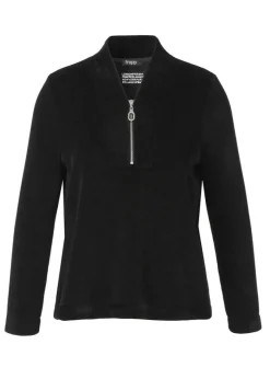 Samtiges Sweatshirt mit V-Ausschnitt und Zipper