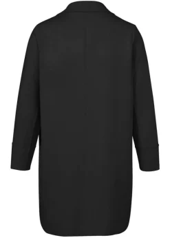 Schwarzer Revers-Mantel in Veloursleder-Optik