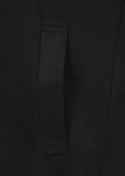 Schwarzer Revers-Mantel in Veloursleder-Optik