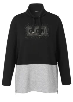 Sweatshirt Bicolor mit Motiv aus Silbersteinchen