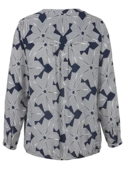 Zarte Viskose-Print-Bluse mit Gummizugsaum