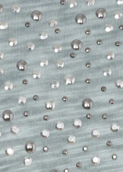 Zartes T-Shirt mit Strukturmuster und Schmucksteinchen